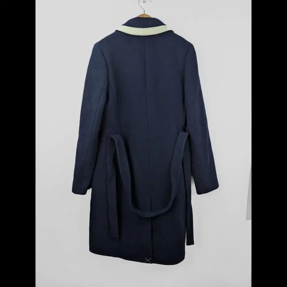 [SOLD] NWT J CREW Womens Sz 10 Tipped Topcoat Navy Blue Belted K0708 - Picture 3 of 9